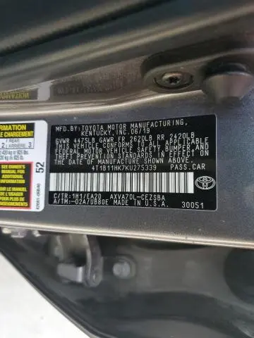 2019 TOYOTA CAMRY L  