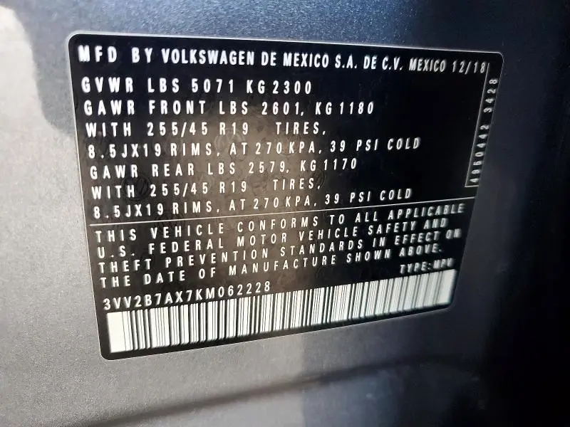 2019 VOLKSWAGEN TIGUAN SE  