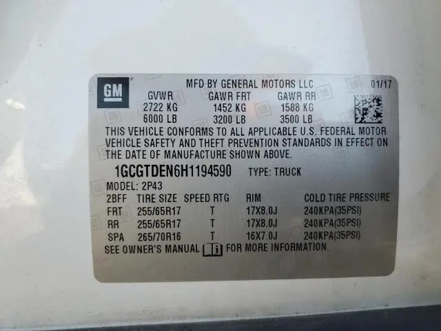 2017 CHEVROLET COLORADO Z71  