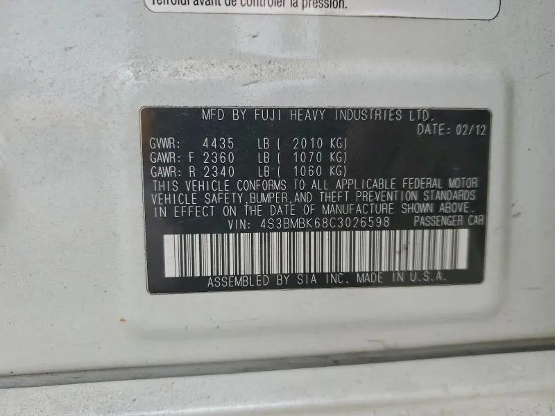 2012 SUBARU LEGACY 2.5I LIMITED  