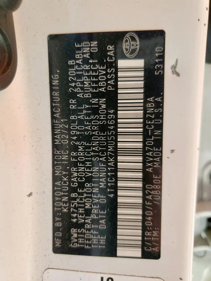 2021 TOYOTA CAMRY LE  