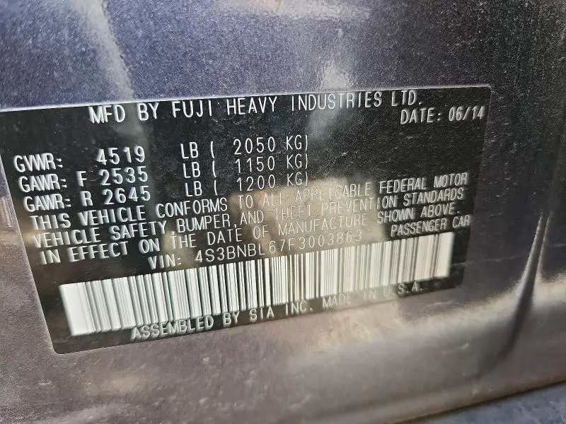 2015 SUBARU LEGACY 2.5I LIMITED  