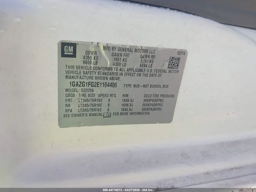 2014 CHEVROLET EXPRESS 3500 LT