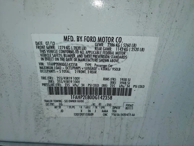2013 FORD TAURUS SEL  