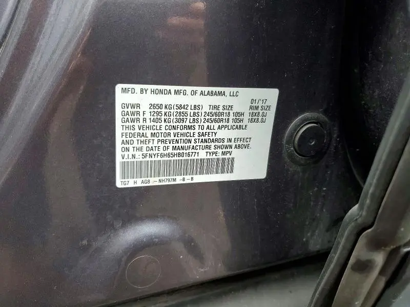 2017 HONDA PILOT EXL  