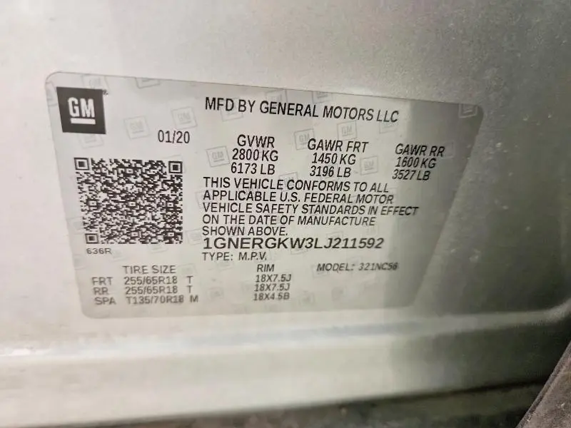 2020 CHEVROLET TRAVERSE LT  
