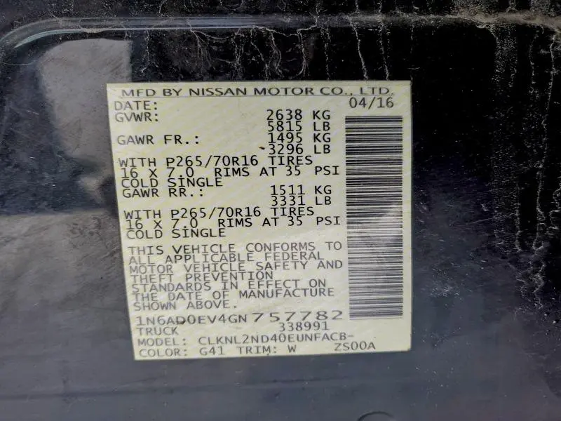 2016 NISSAN FRONTIER S  