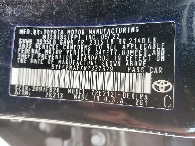 2022 TOYOTA COROLLA LE  