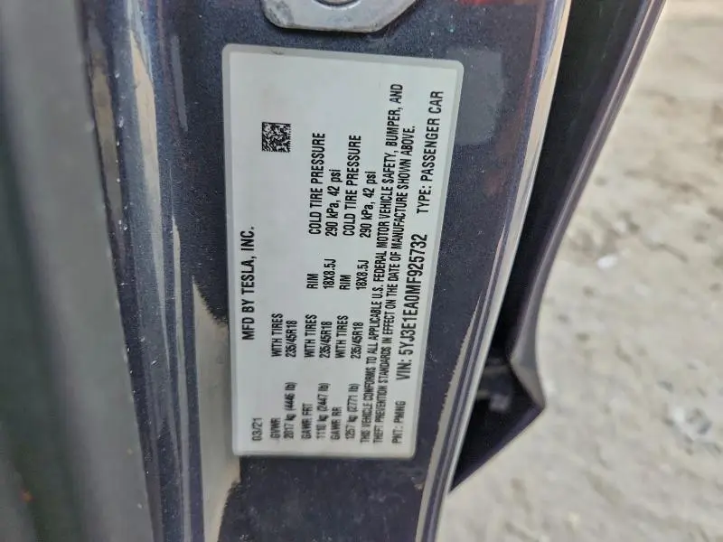 2021 TESLA MODEL 3   