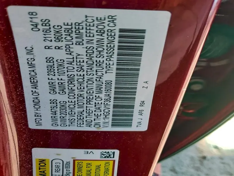 2018 HONDA ACCORD SPORT  