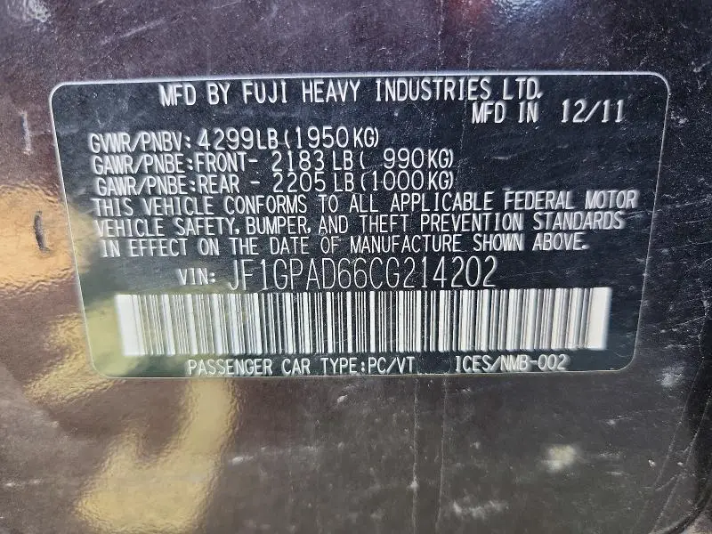 2012 SUBARU IMPREZA PREMIUM  