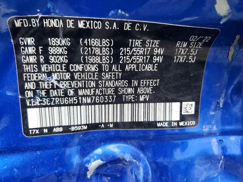2022 HONDA HR-V EX  