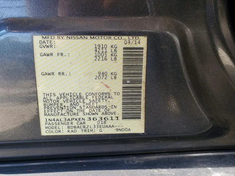 2014 NISSAN ALTIMA 2.5 S  