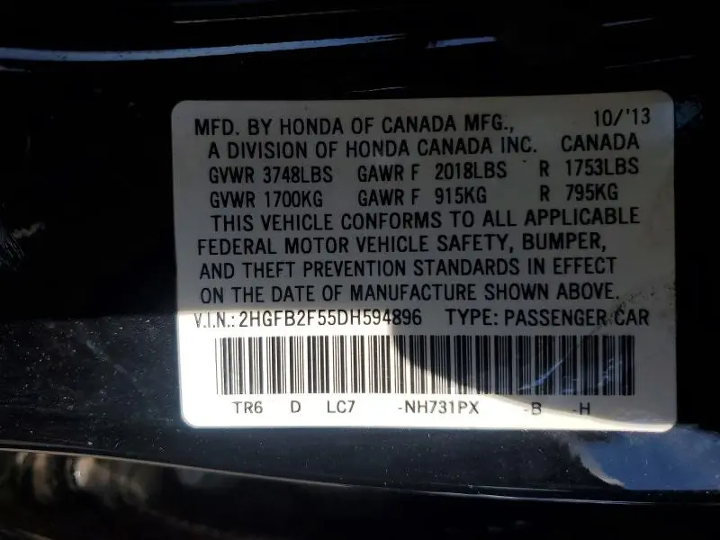 2013 HONDA CIVIC LX  