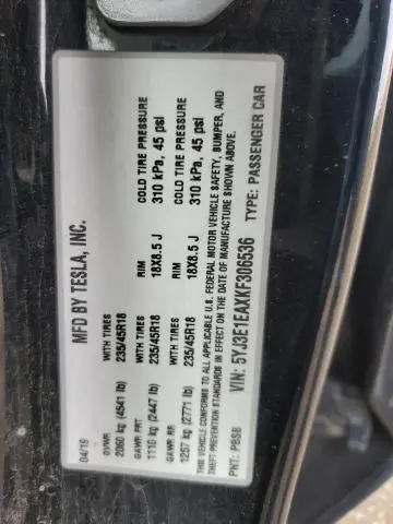 2019 TESLA MODEL 3   