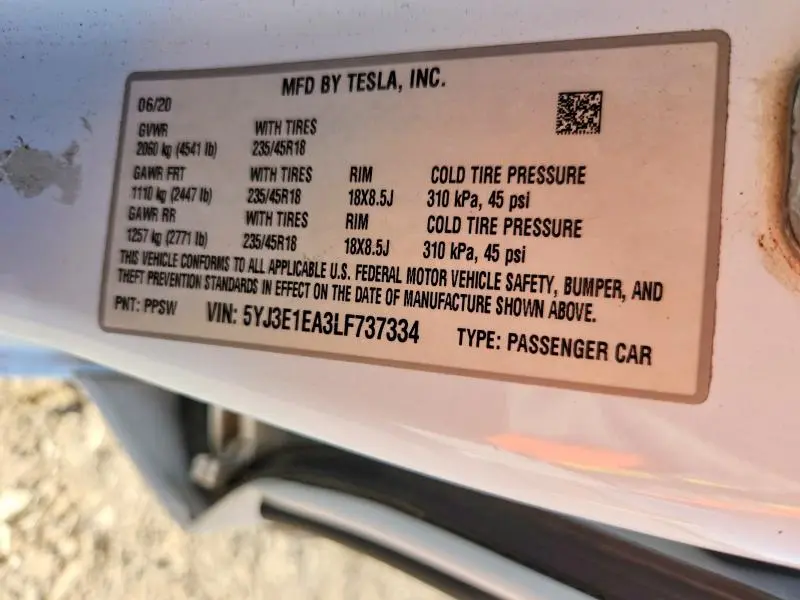 2020 TESLA MODEL 3   