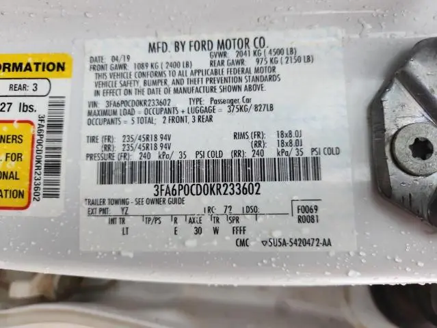 2019 FORD FUSION SEL  