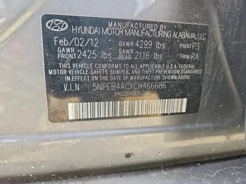 2012 HYUNDAI SONATA GLS  