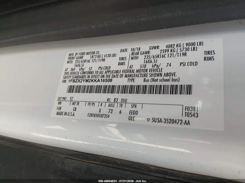 2019 FORD TRANSIT-350 XL