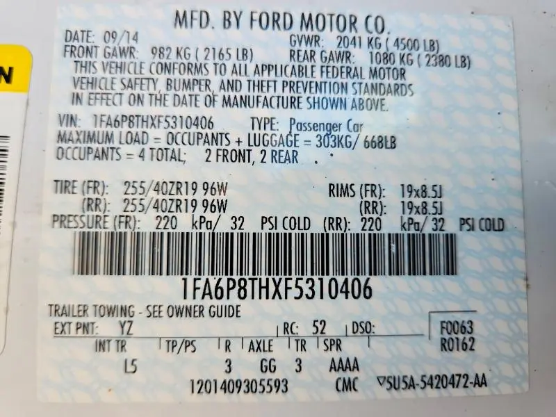 2015 FORD MUSTANG   