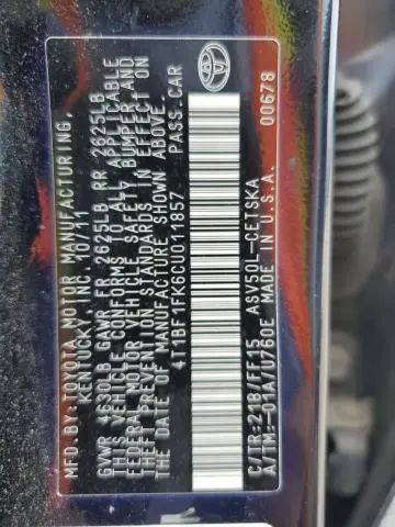 2012 TOYOTA CAMRY BASE  
