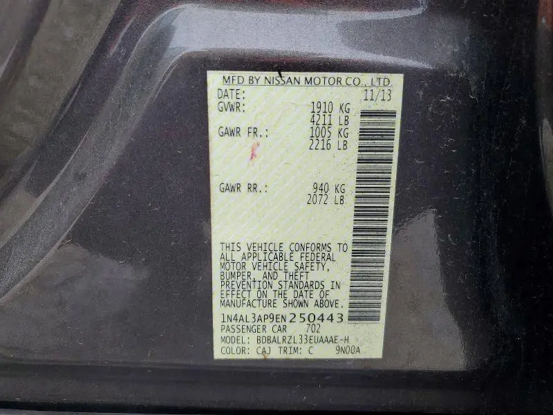 2014 NISSAN ALTIMA 2.5 S  
