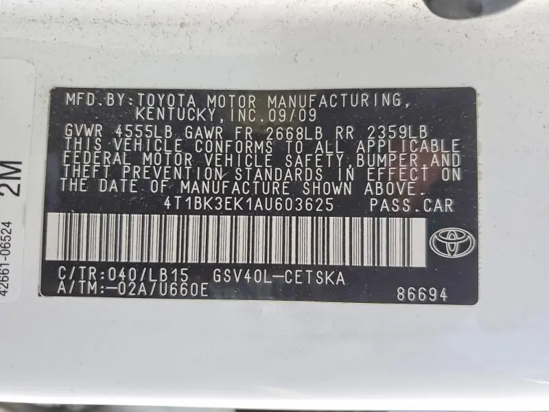 2010 TOYOTA CAMRY AUTO   