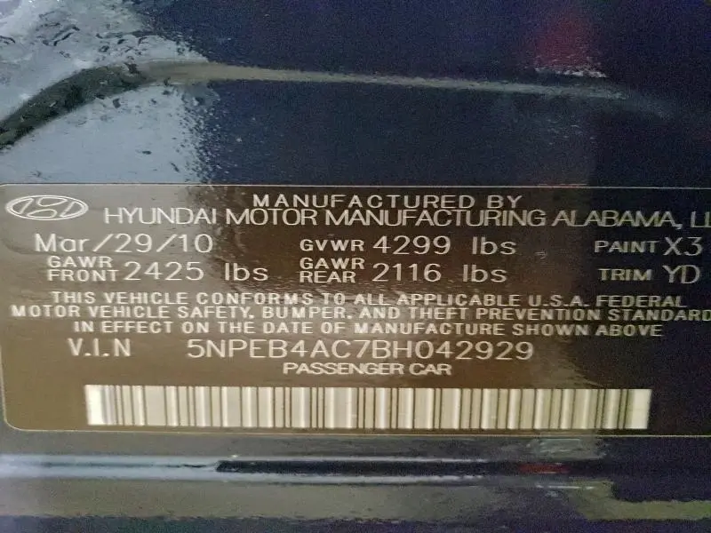 2011 HYUNDAI SONATA GLS  