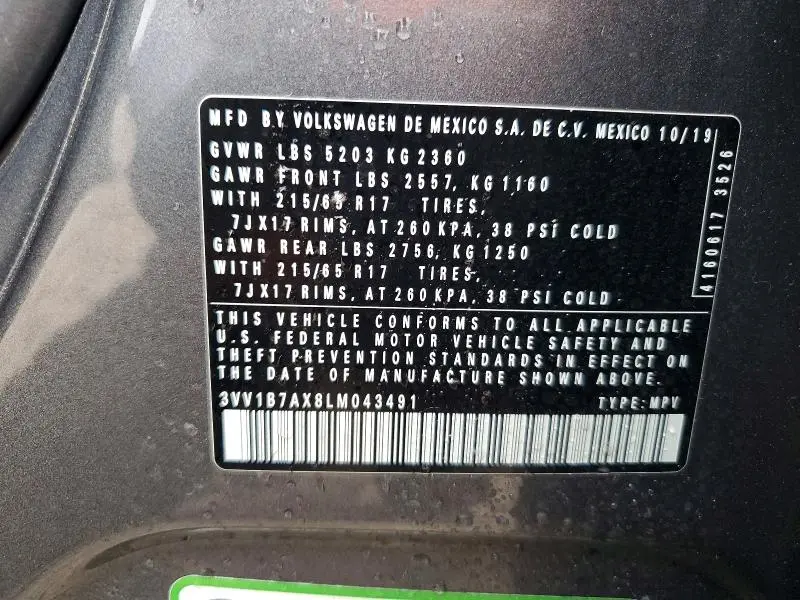 2020 VOLKSWAGEN TIGUAN S  