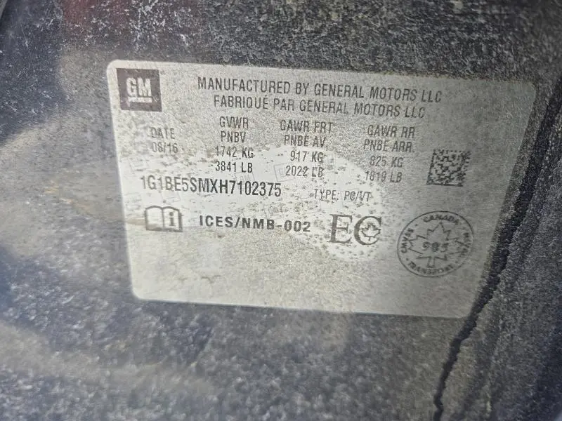 2017 CHEVROLET CRUZE LT  