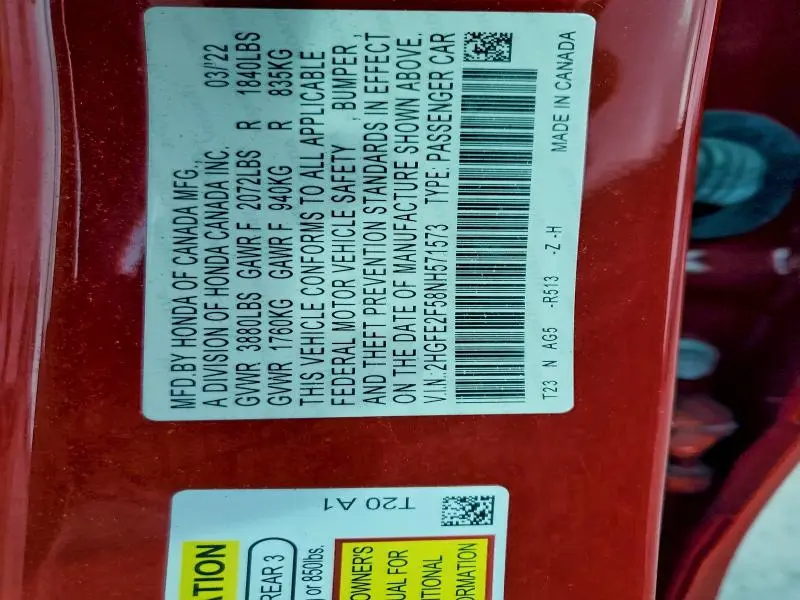 2022 HONDA CIVIC SPORT  