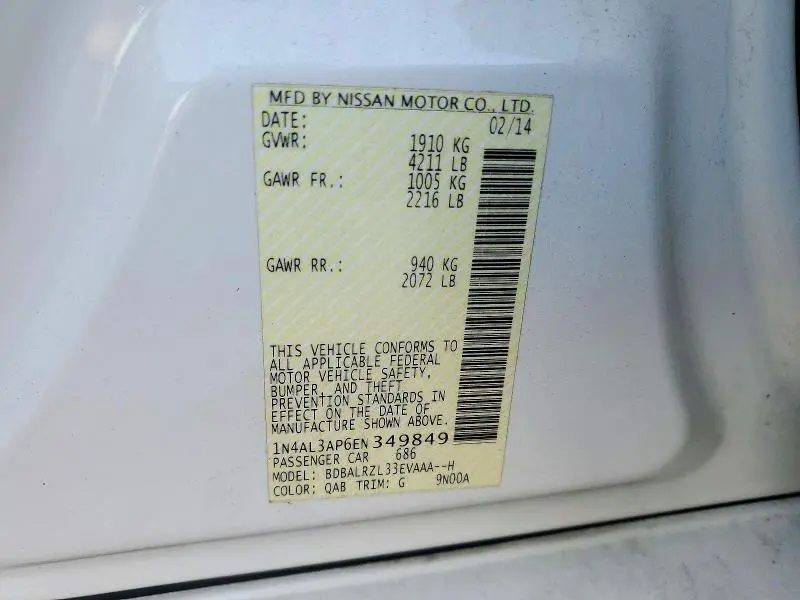 2014 NISSAN ALTIMA 2.5 S  
