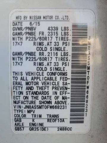 2015 NISSAN ROGUE SELECT S  