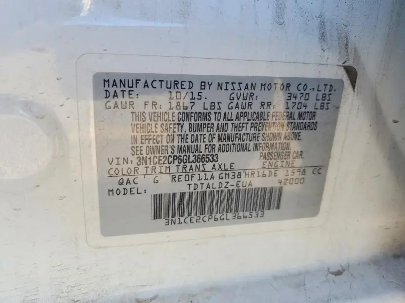 2016 NISSAN VERSA NOTE   