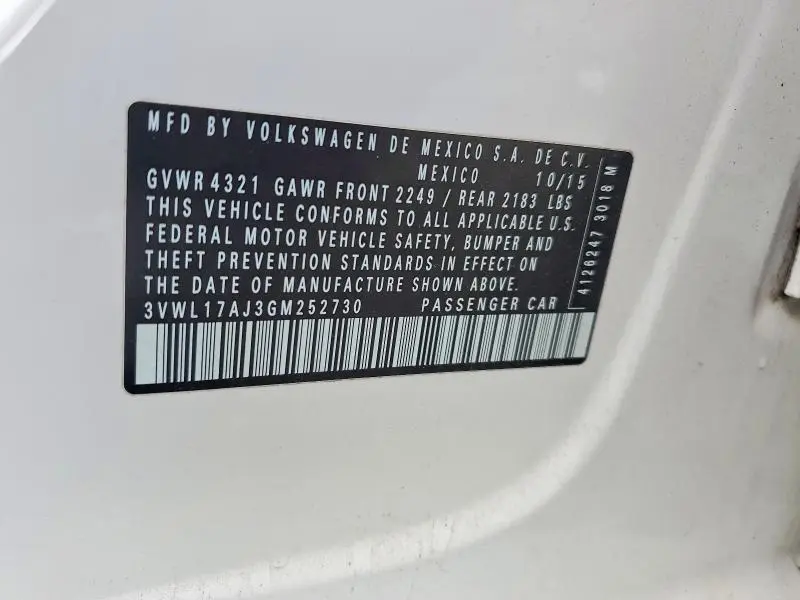 2016 VOLKSWAGEN JETTA SEL  
