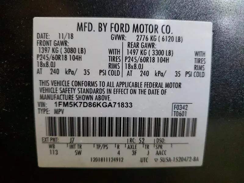 2019 FORD EXPLORER XLT  