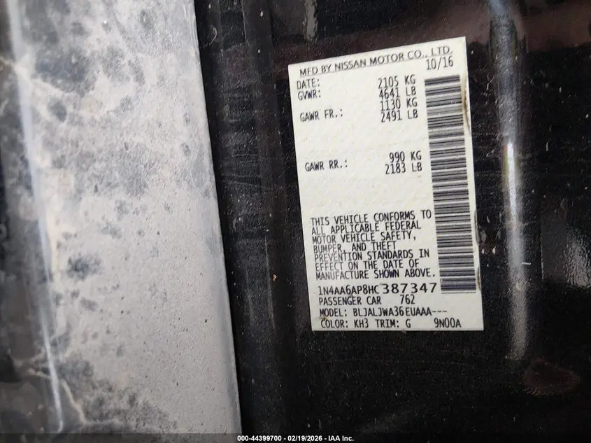 2017 NISSAN MAXIMA 3.5 PLATINUM/3.5 S/3.5 SL/3.5 SR/3.5 SV