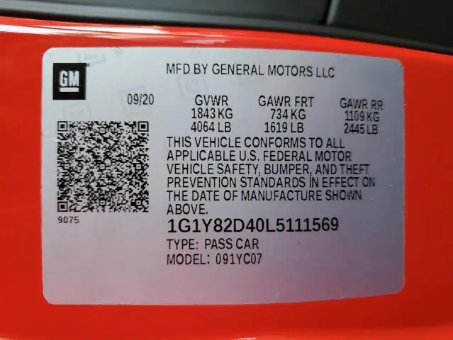 2020 CHEVROLET CORVETTE STINGRAY 3LT  