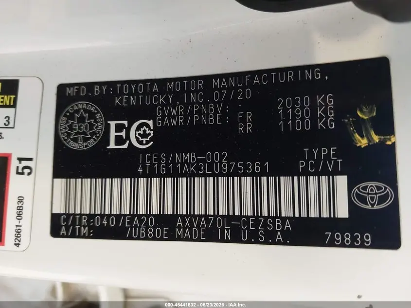 2020 TOYOTA CAMRY SE