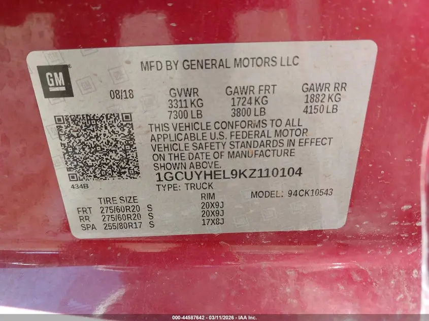 2019 CHEVROLET SILVERADO 1500 HIGH COUNTRY