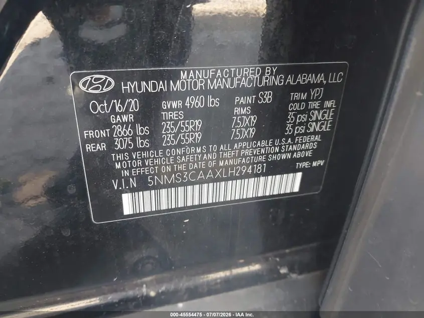 2020 HYUNDAI SANTA FE SEL 2.0T