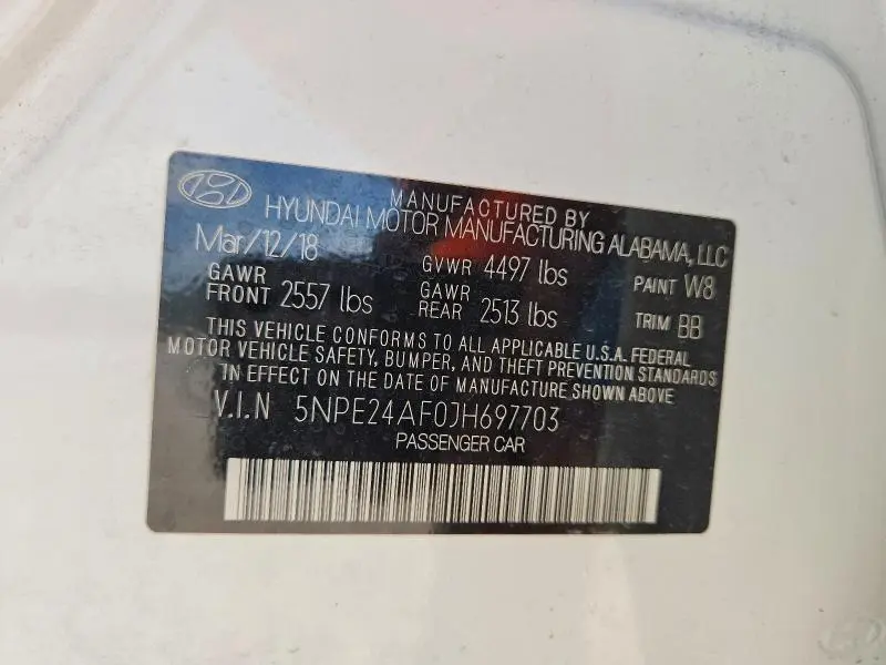 2018 HYUNDAI SONATA SE  