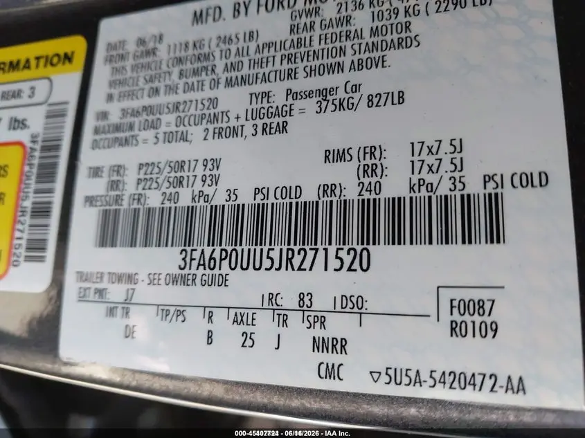 2018 FORD FUSION HYBRID S