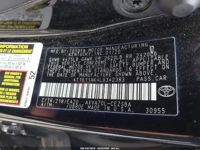 2020 TOYOTA CAMRY SE