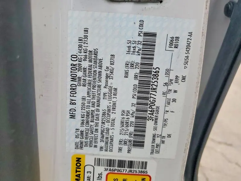 2018 FORD FUSION S  