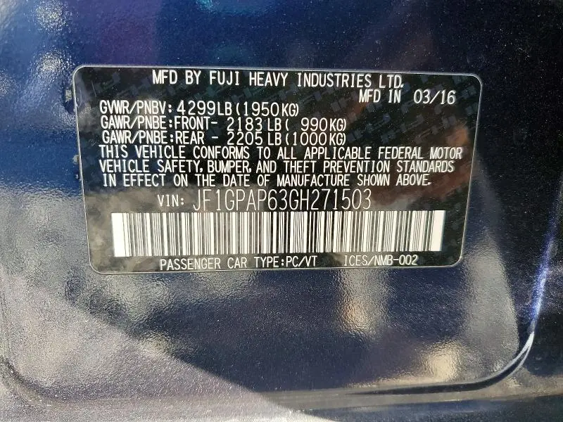 2016 SUBARU IMPREZA SPORT PREMIUM  