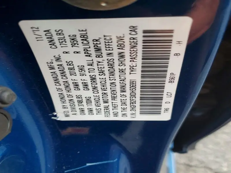 2013 HONDA CIVIC LX  