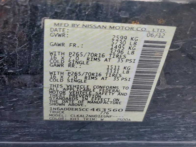 2012 NISSAN FRONTIER S  