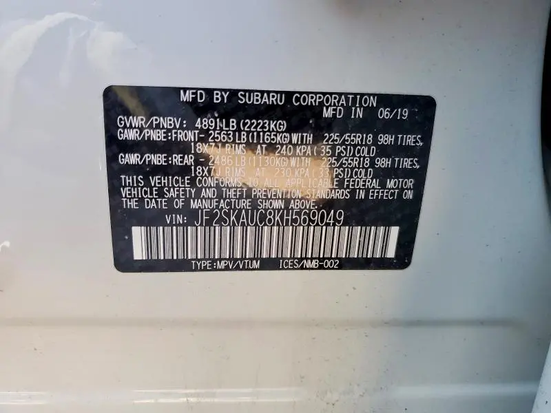 2019 SUBARU FORESTER LIMITED  