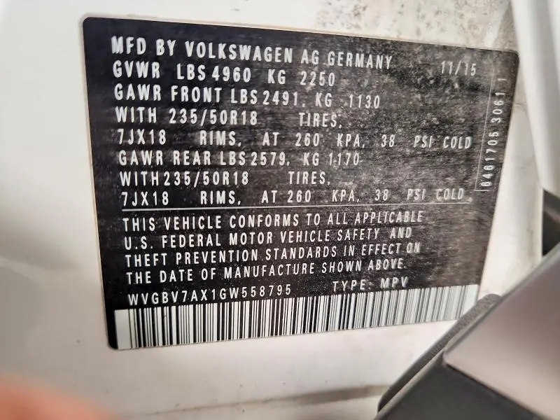 2016 VOLKSWAGEN TIGUAN S  